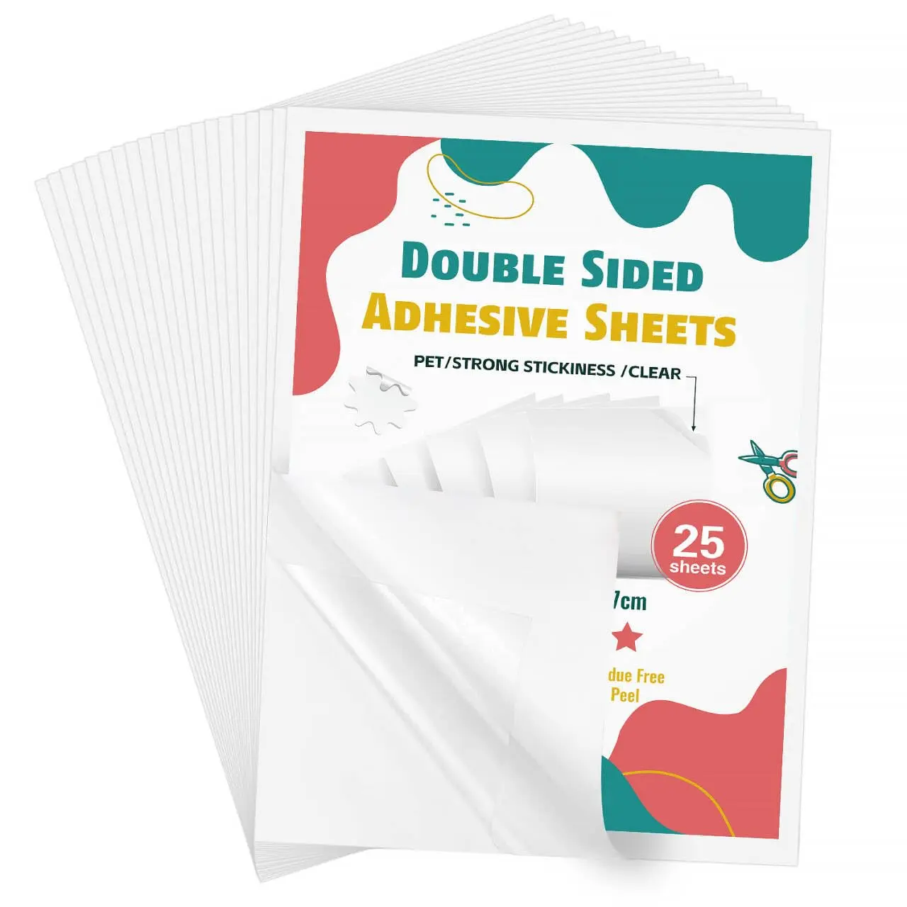 25 Sheets Clear Double Sided Adhesive Tape - Heavy Duty Sticky Crafts Tape Sheets for DIY Art, Tumbler Wrapping,  Decoration, Scrapbooking ( & Removable)