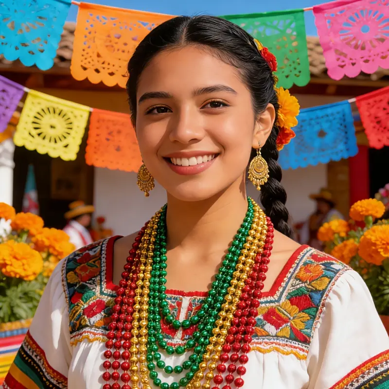 10/30 pieces of Cinco De Mayo & Mardi Gras party beaded necklaces| Festive red, green, and gold plastic beads, suitable for Christmas carnivals and Mexican celebration decorations, available in a variety of themed necklaces