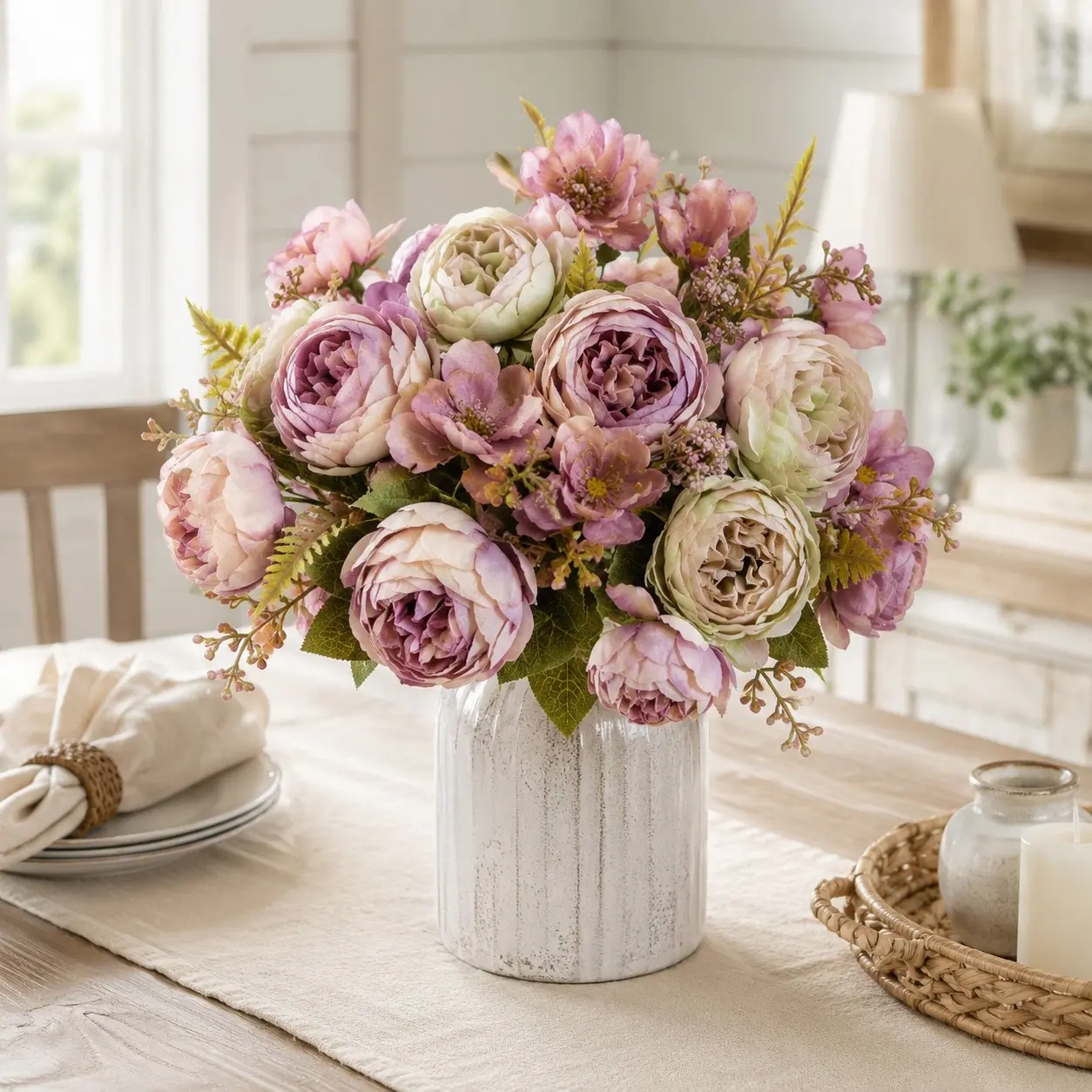 Artificial Fake Flowers Plants Silk Faux Floral Flower Arrangements Wedding Bouquets Decorations Plastic Floral Table Centerpieces for Home Kitchen Garden Party Décor
