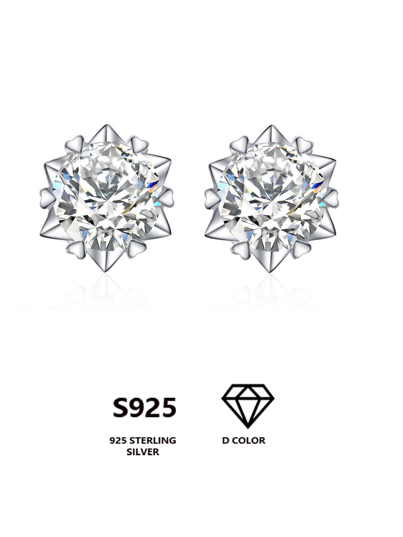 S925 Sterling Silver Synthetic Moissanite Earrings, Snowflake Design Earrings for Women, Elegant All-match Fashion Accessories for Daily Wear