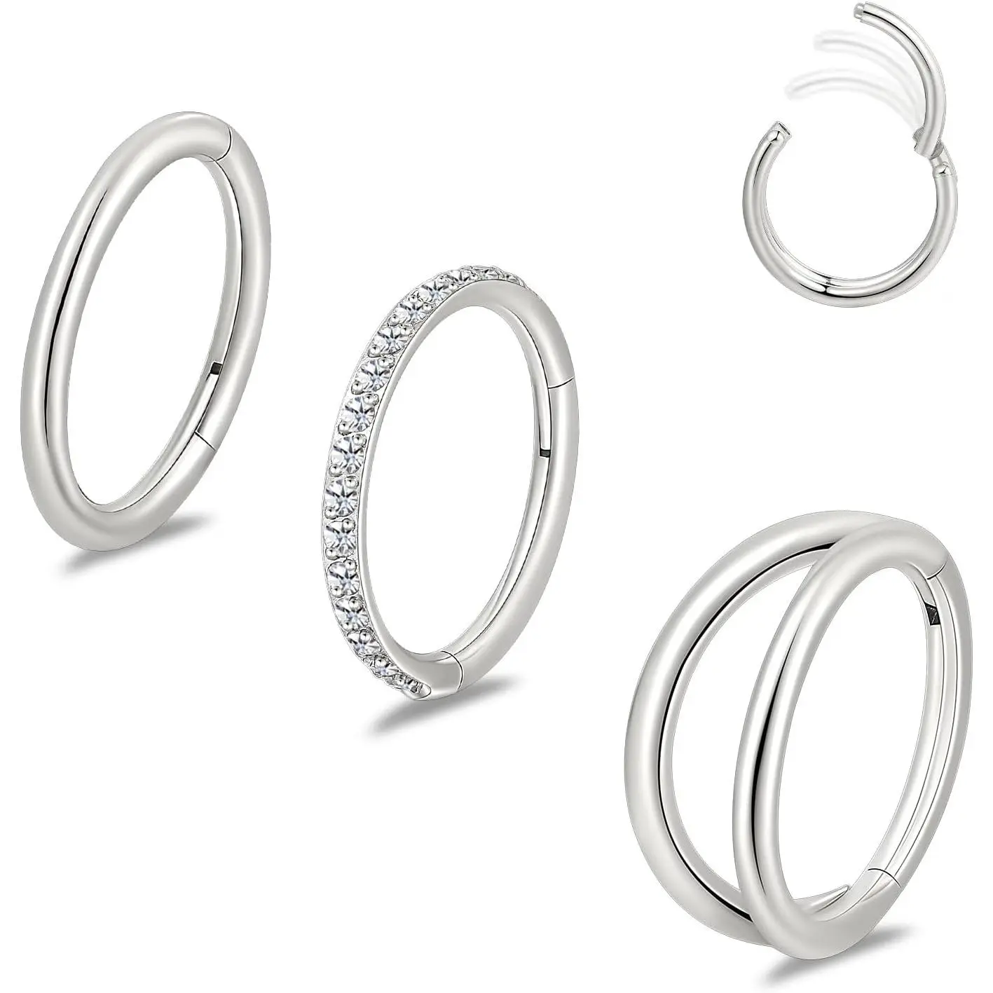 3 count Titanium Earrings Nose Rings, G23 Titanium Small Hoops Septum Clicker Rings, 16G/18G/20G Helix Lip Cartilage Helix Rook Daith Lobe Conch Tragus  for Women Men