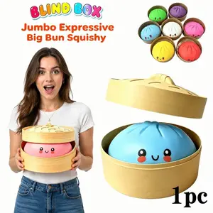 Expressive Big Dumpling Squishy (10.6 Inch) Blind Box, Mysecret Bun Fidget Toy Soft TPR Material Stress Relief Squeeze Toy, Random Style Surprise Unboxing Blind Pack, Jumbo Squishies Anxiety Relief Toy Collectible Squishy Favors