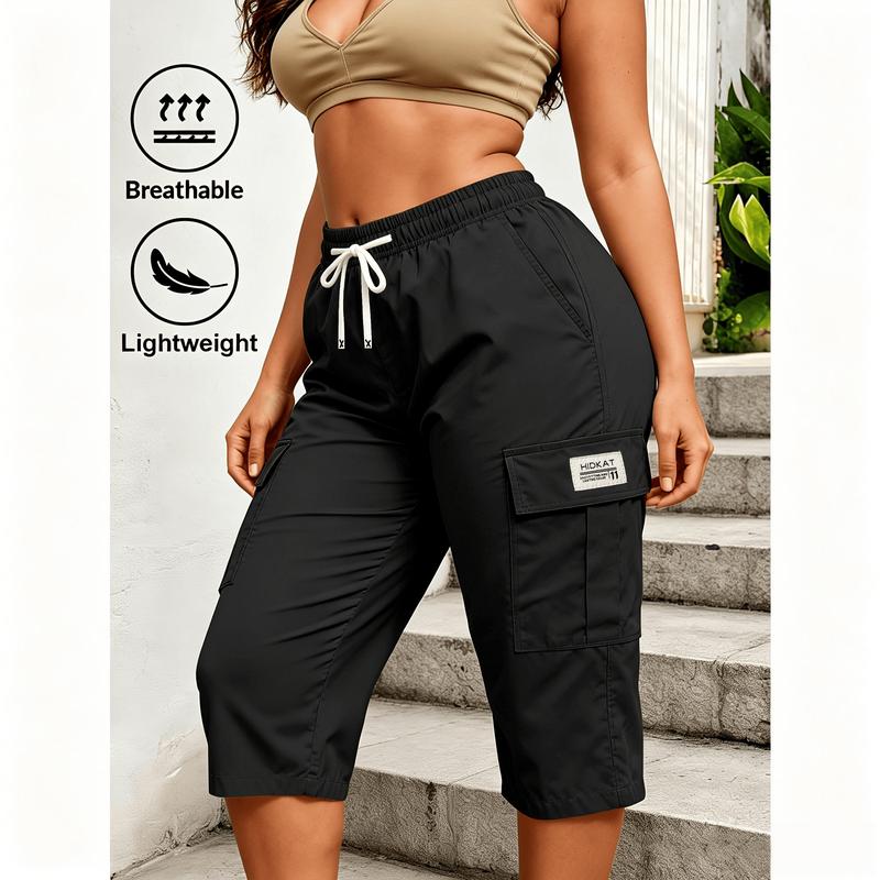 Women's Loose-Fit Nylon-Polypropylene Blend Cropped Athletic Joggers - Breathable Normal Type Activewear with Practical Storage Pockets, Dry Clean & Machine Washable, Ideal for Daily Outdoor Activities, Back to School