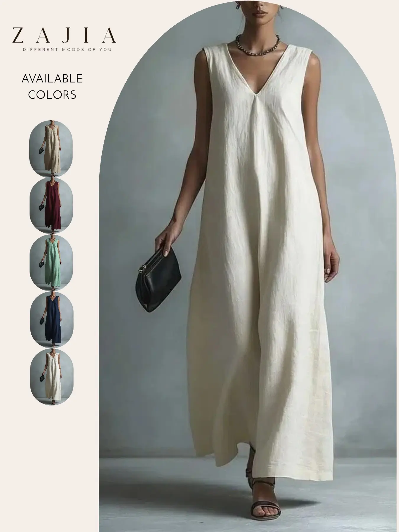 Women’s Sleeveless V Neck Cotton Linen Maxi Dress, Casual Loose Flowy A-Line Long Dress, Lightweight Summer Beach Vacation Resort Wear