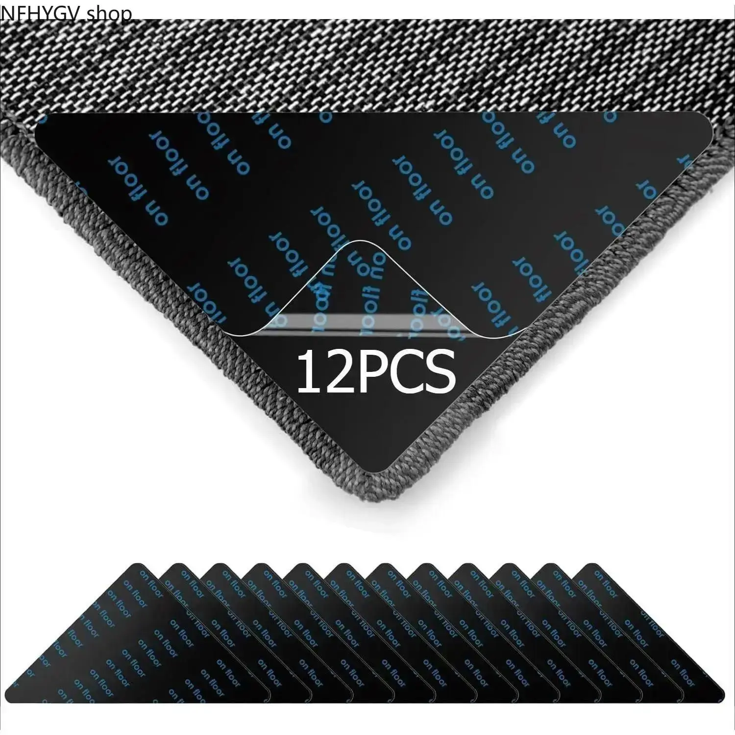 12 Pcs Double Sided Non Slip Rug Gripper Tape, Reusable Washable Mat Adhesive Accessory, No-Tool Rug Fixing Strip For Hardwood Floors & Tiles To Keep Indoor Rugs Flat And Prevent Sliding Use