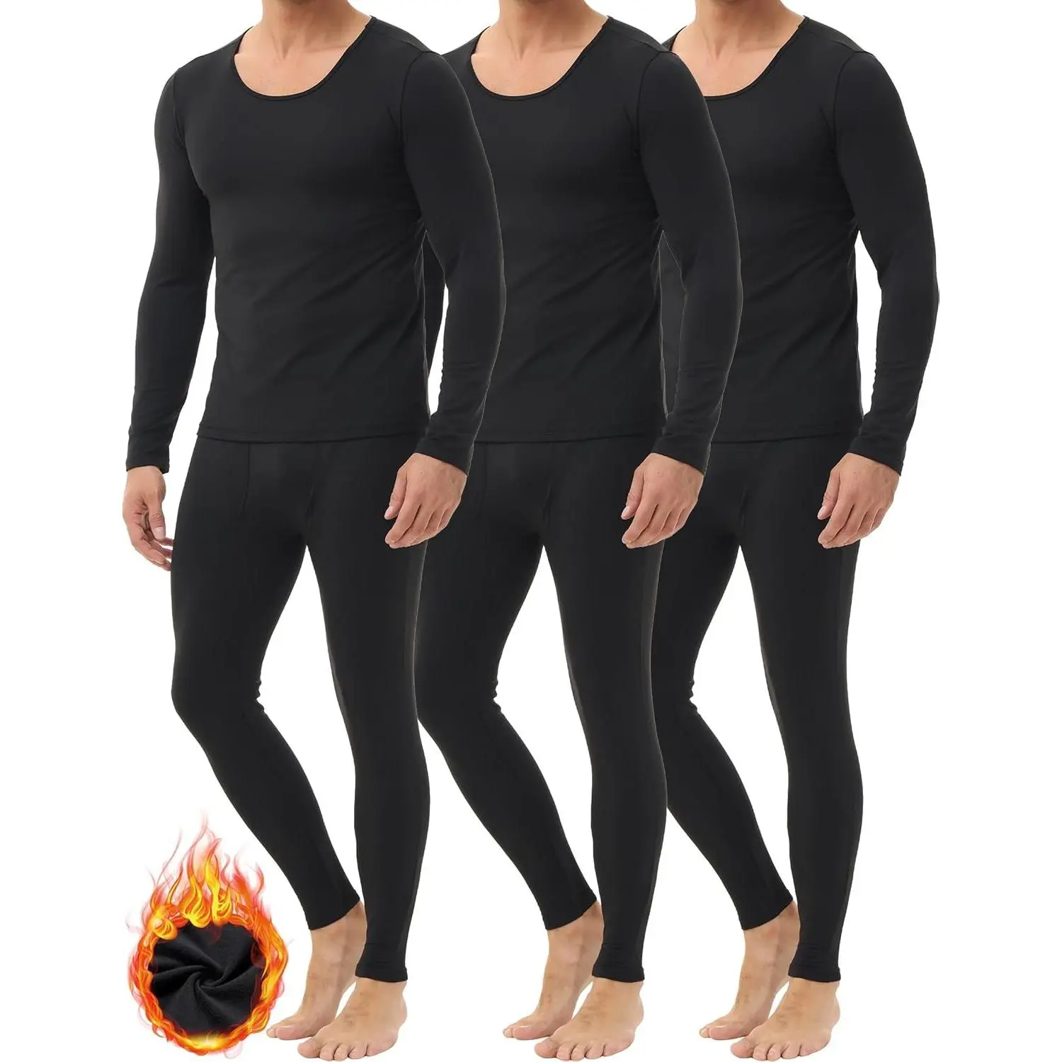 3 Pack Men's Thermal Underwear Long Johns Set - Fleece Lined Soft & Warm Base Layer for Cold Weather(Gift)