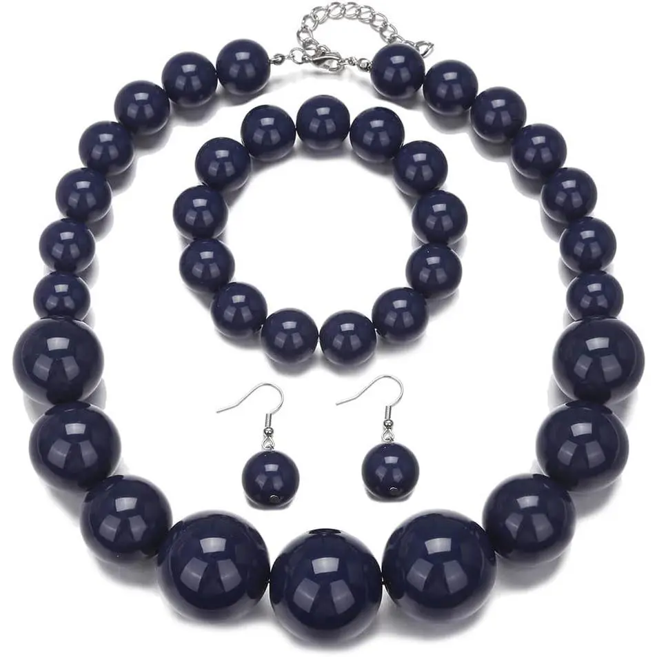 Colorful Chunky Bead  Set Boho Large Simulated  Statement Necklace Bracelet Earrings Set Holiday Party Bride Outfit for Women