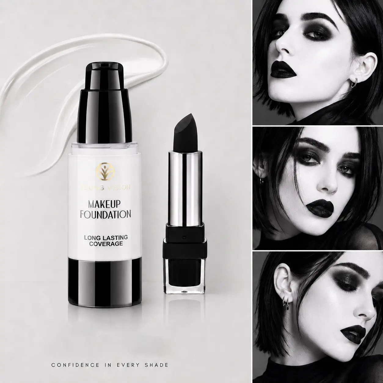 YOUNG VISION Foundation & Matte Lipstick Makeup Set, Halloween Cosplay Creative Dark Makeup, Stage Art Makeup Kit