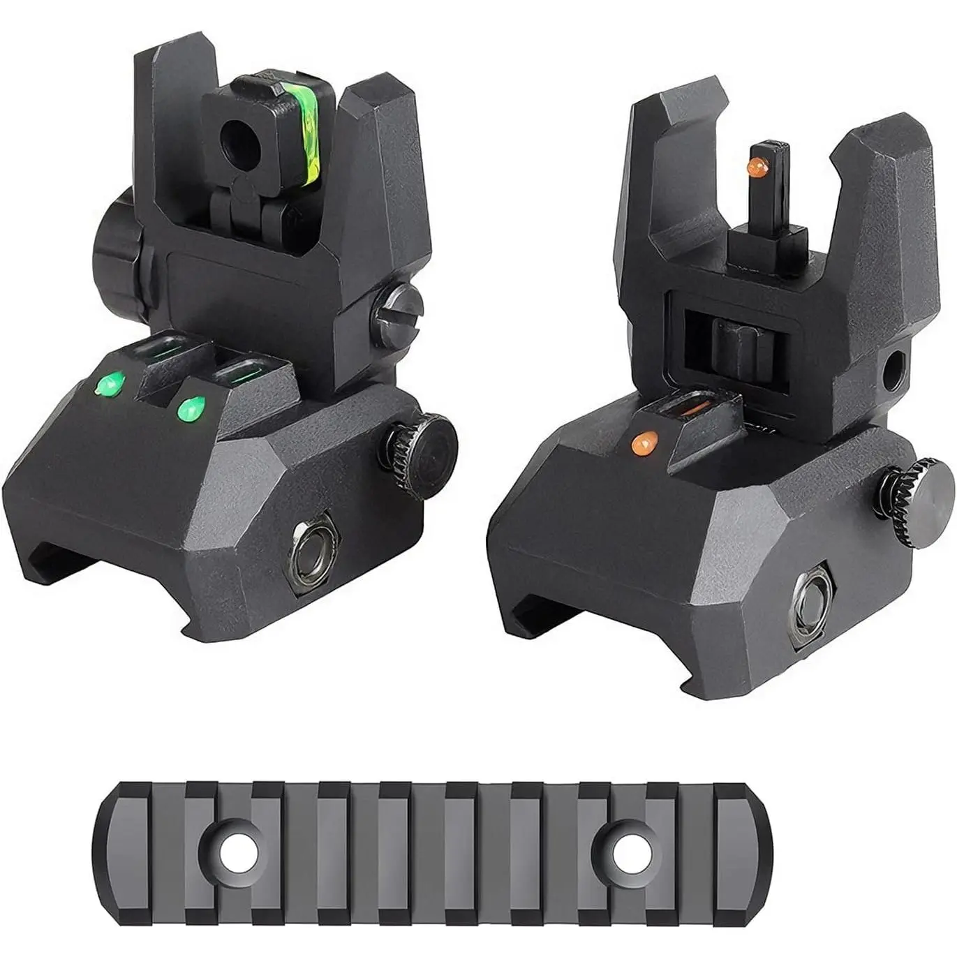 Flip Up Front and Rear Backup Fiber Optic Sights Black Polymer Sights with Green Red Fiber Optics