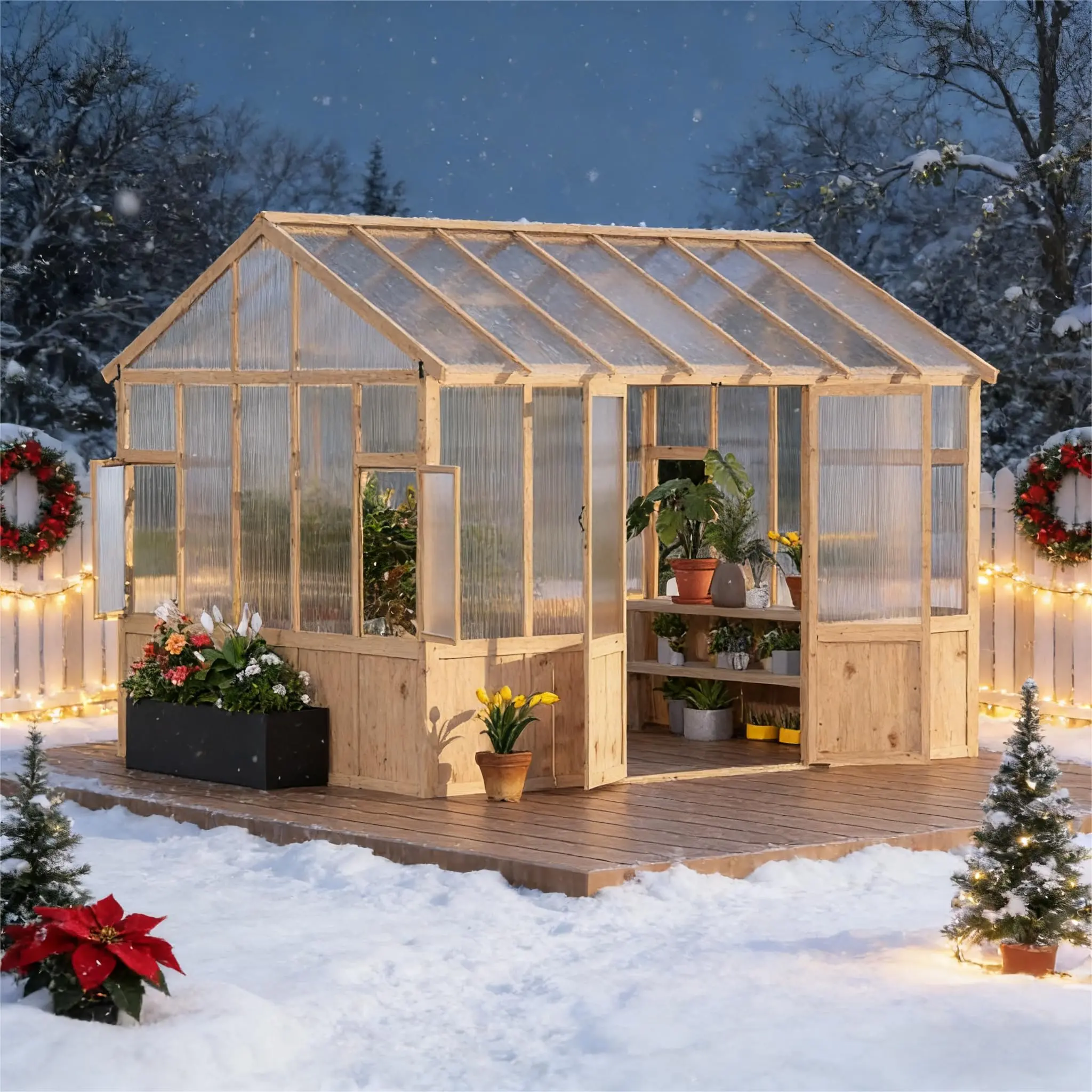 Garvee 8x12 FT Wooden Greenhouse for Outdoor,Heavy Duty Green House Kit with Ventilated Window and Lockable Door,Walk-in Greenhouse for Backyard, Patio, Lawn,6mm Polycarbonate