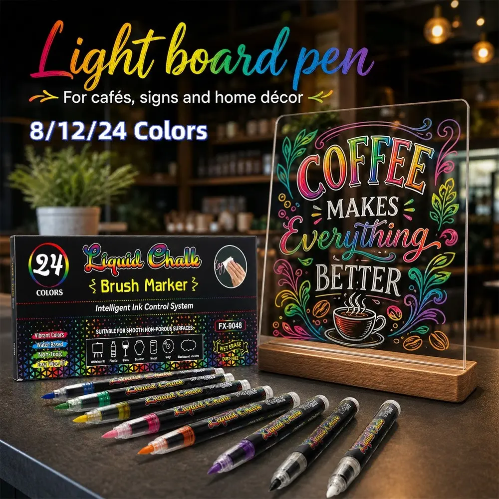 8/12/24 Color Liquid Chalk Markers, 1-5mm Brush Tip, Washable and Wet Erase, Fluorescent Chalk Pens for Blackboard, Whiteboard, Signage