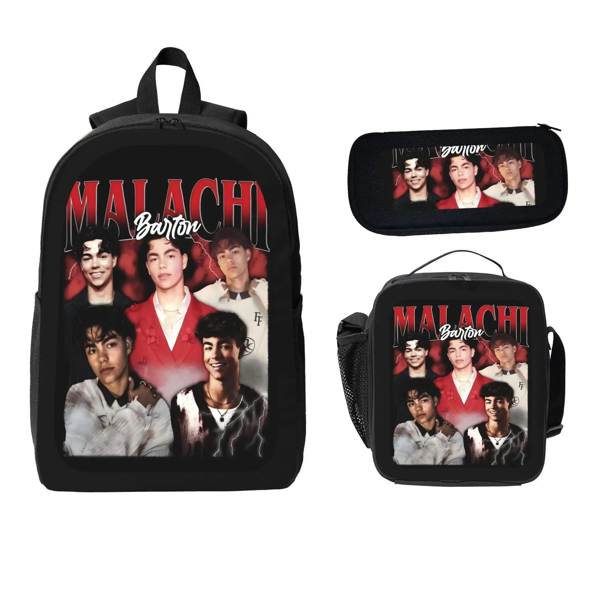 Malachi Barton Celebrity Photo 3-Piece Backpack Set - Student Backpack, Pencil Case, Lunch Bag Bundle for Fans, Campus Life, Back to School Organization & Daily Use