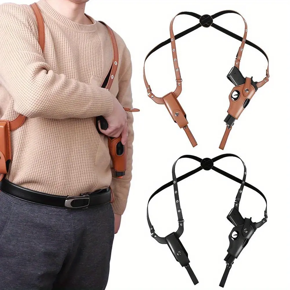 Leather Concealed Holster - Shoulder Carry, Underarm Wear, with Magazine Pouch, Suitable for Outdoor Hunting Activities