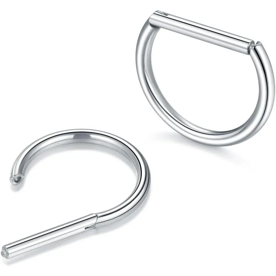 Titanium 16G D Shaped Nose Rings Hoops 8/10mm - Higned Segment Clicker Septum Rings Daith Conch Cartilage   for Women Men, /, 2 count
