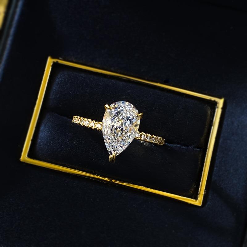 S925 Sterling Silver 3 Carat Pear Shaped Ice Flower Cut Ring 7*11mm 8A Cubic Zirconia Ring fashion jewelry accessory woman girl promise ring Springtok-216(50%)