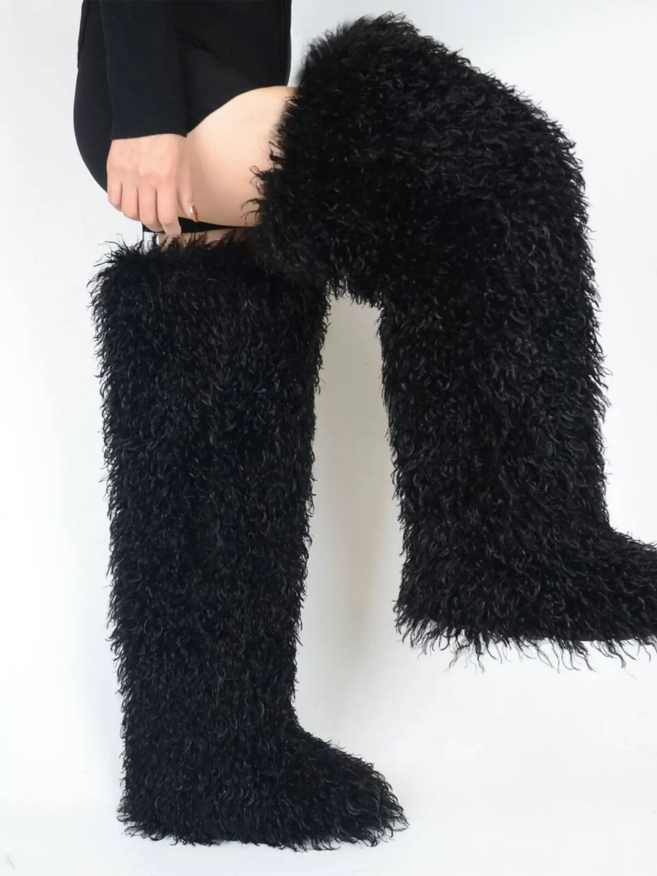 High-Cut Sheepskin Snow Boots, Over-The-Knee Design, Warm Lining, Memory Foam Material, Non-Slip Rubber Sole, Invisible Zipper, Women's Winter Shoes