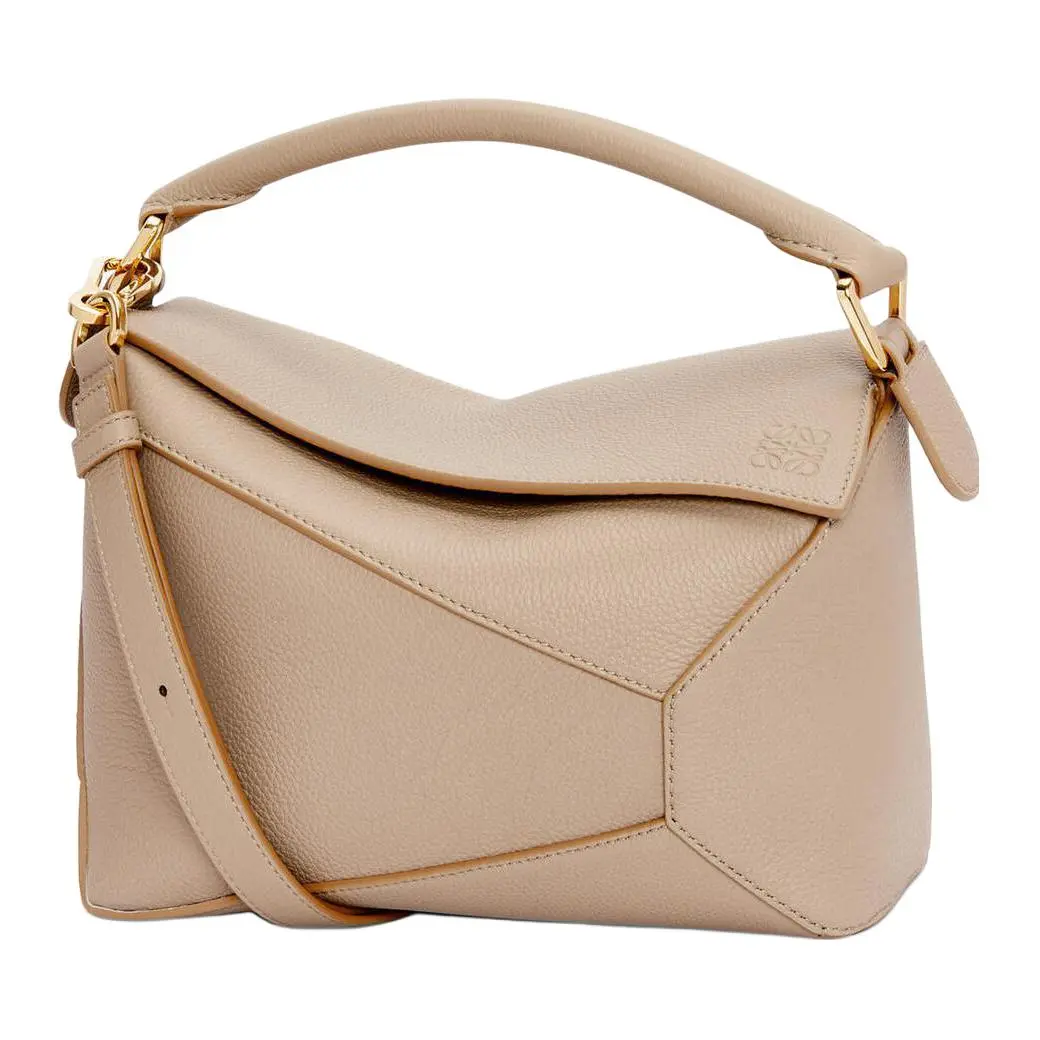 LOEWE Puzzle Edge Soft Grained Leather Crossbody Bag for Women, Small Size, Sand Color