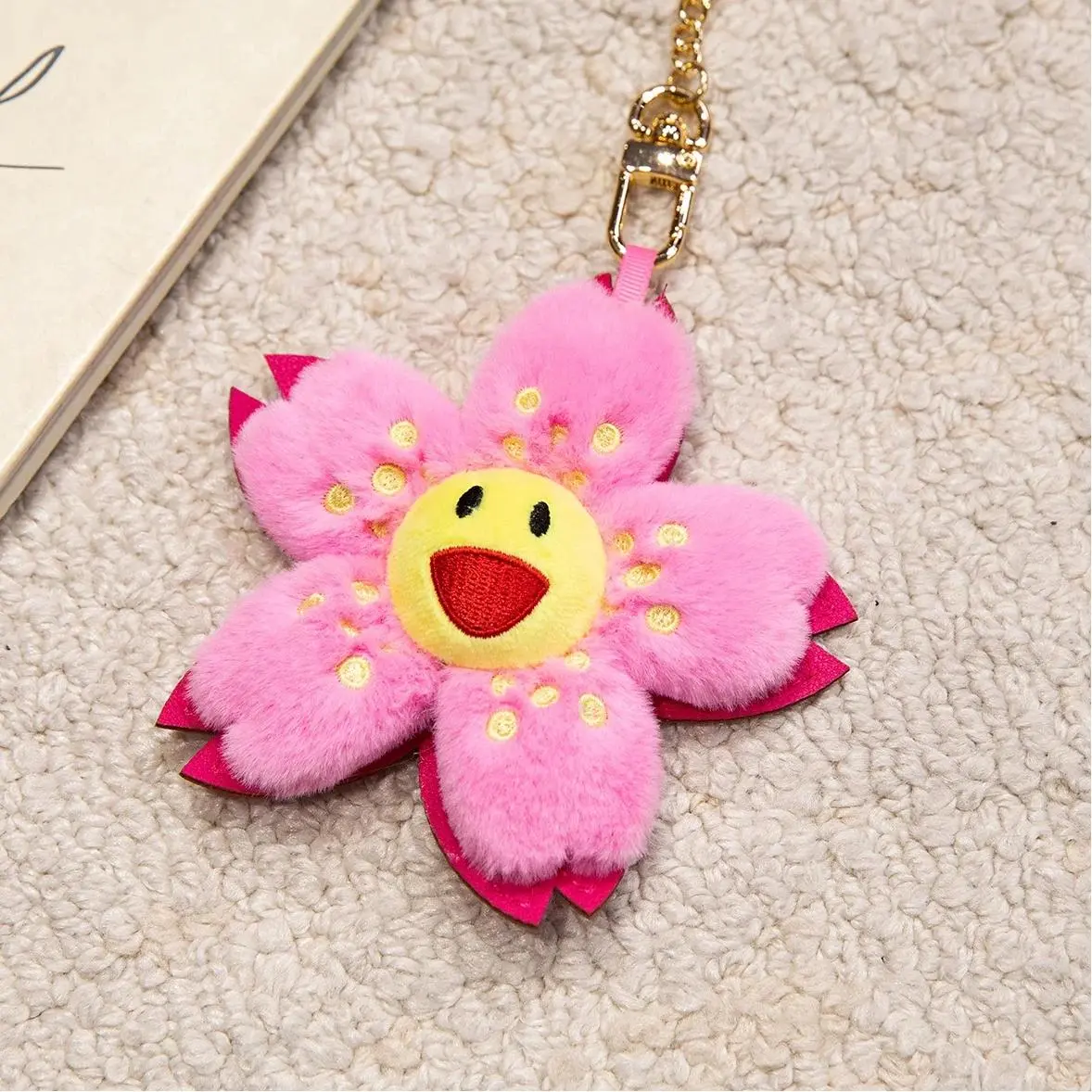 Smooth Sunflower Synthetic Fabric Phone Charm - Soft Plush 1-Piece Stuffed Doll Pendant, Fashionable Backpack Keychain, 3-3.9 in Practical Christmas Gift