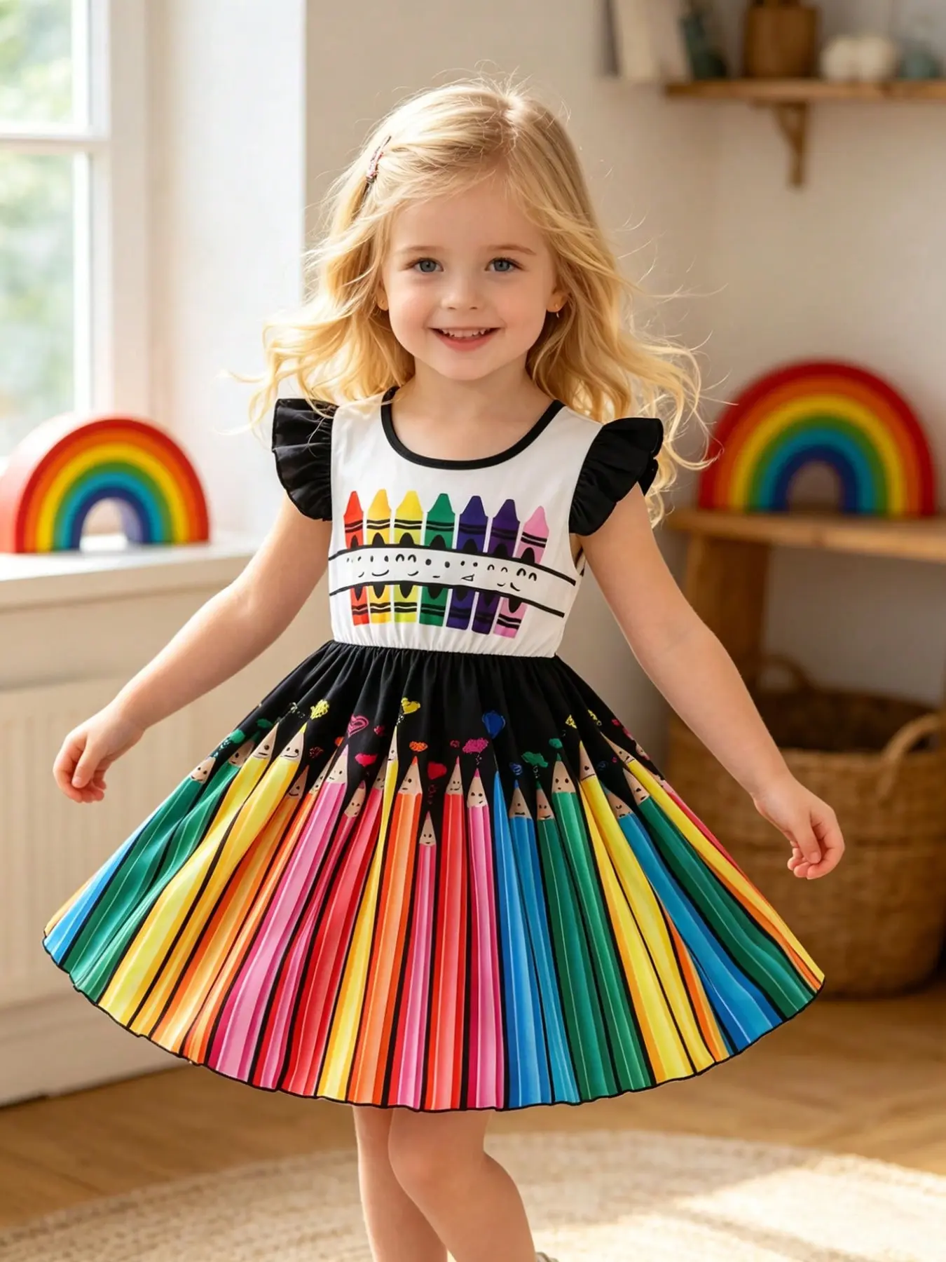 Girls' Casual Midi Dress with Animal Print, Sleeveless Loose-Fitting Bow Design, Outdoor Spring Summer Fashion, Cartoon Pattern, Colorblock Bow Dress