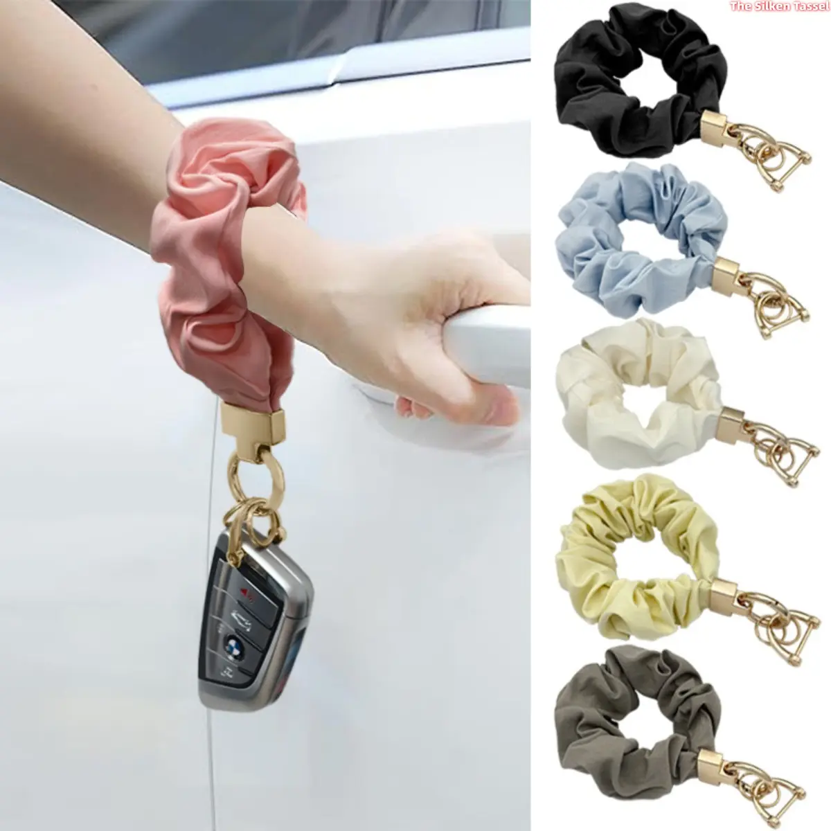 Soft Fabric Scrunchie Wristlet Keychain for Women, Casual Key Fob Holder with Detachable Ring, Small Bag Charm for Car Keys & Water Bottle, Key Fob Cover tiktokshopbacktoschool