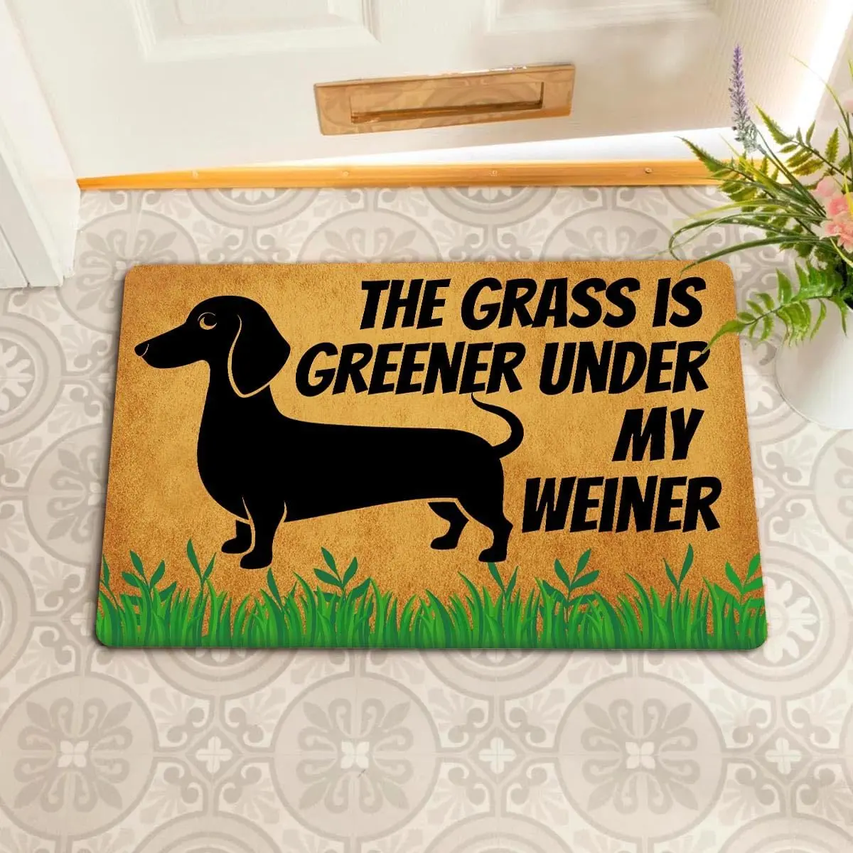 Vintage Rustic Dachshund Doormat - Funny Wiener Dog Pun Design, 1-Piece Non-Slip Waterproof Grip Absorbent Rug for Entryway Bath, Home Floors Decor
