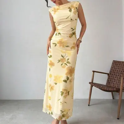 zara yellow floral midi dress NWT ZARA Midi Floral Print Dress Yellow White Size XS