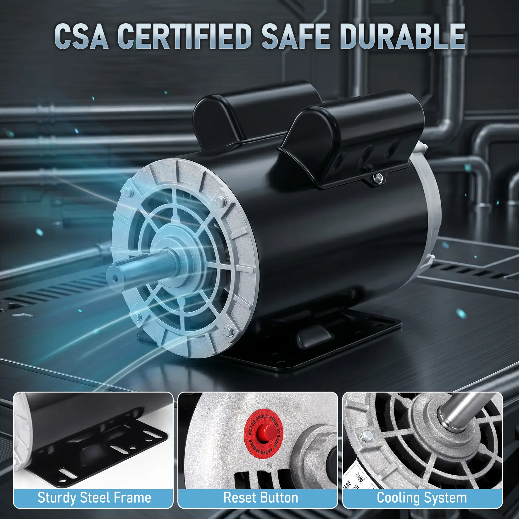 High-Performance Replacement Motor for Air Compressors –Rolled Steel Shell – Ideal for Pneumatic Tool Use and Home Renovation