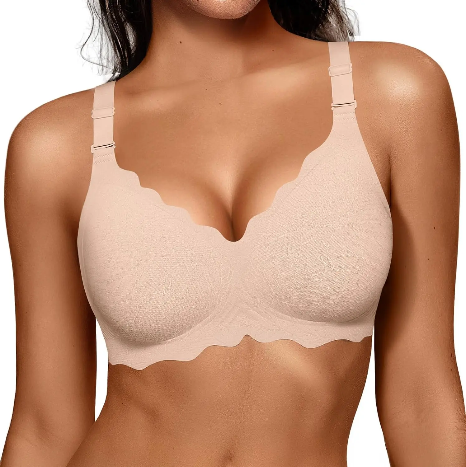 Women Jelly Bras No Underwire Scalloped Push Up Buttery Soft Tshirt Bra Seamless Full Coverage Convertible Everyday Bra Bridal Womenswear