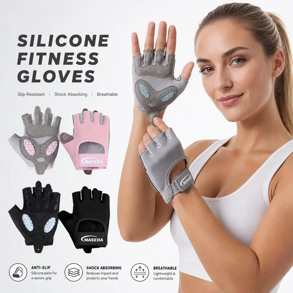 Silicone Workout Gloves for Women & Men, Lightweight Breathable Gym Gloves, 3D Palm Padding, Non-Slip Weightlifting Gloves, Cycling Gloves, Fitness Accessories