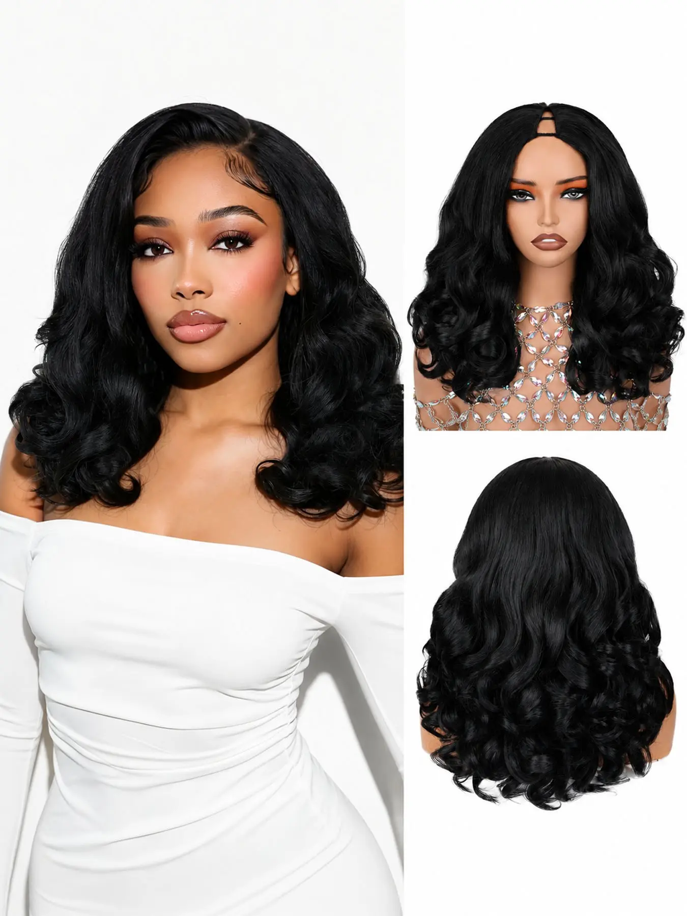 Curly V Part Wig U Part Synthetic Material Wigs Half Wigs for Black Women 18 Inch Half Wig Heat-Resistant Hair Replacement Wig