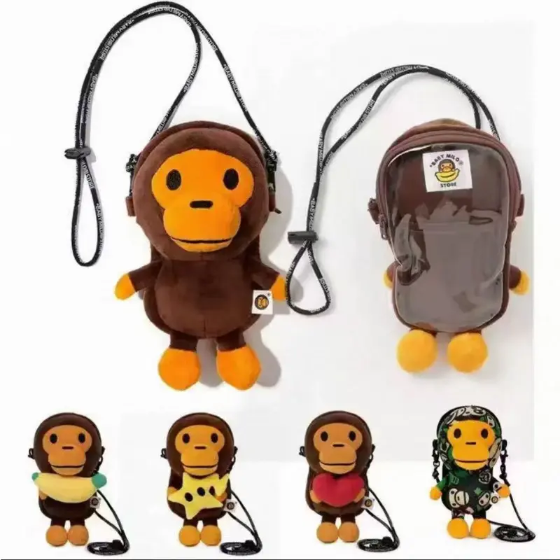 Transparent Surface Cartoon Monkey Figure Shoulder Bag Cosplay Mobile Holder With Bananas Toy Coin Purse Crossbody Bag