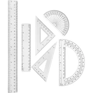 1 Set Plastic Clear Math Set Includes Protractor Triangle Rulers 12 Inch 6 Inch Straight Geometry Math Transparent Ruler Measuring Tool for School Office Home Supplies(Clear)