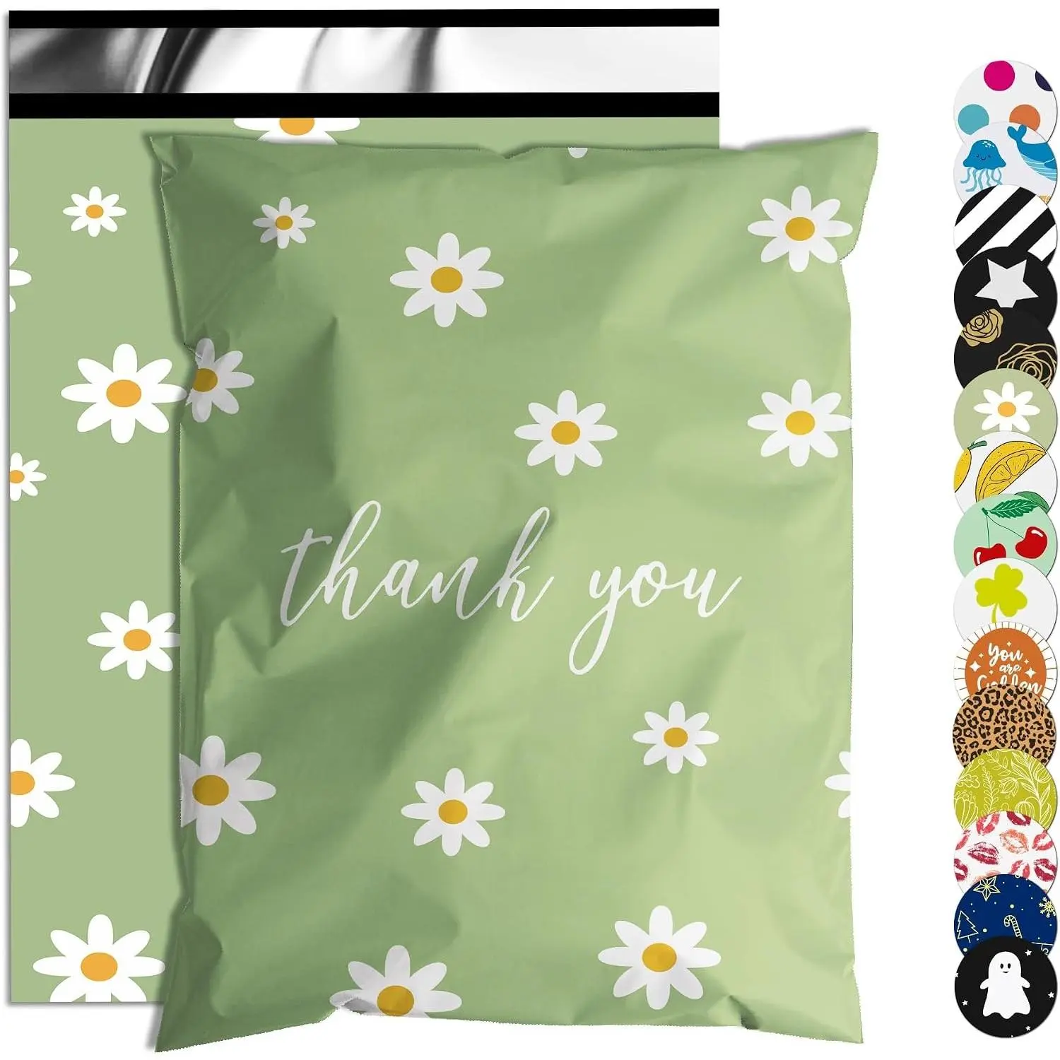 Thank You Printed Poly Mailer 10x13 Inch 100 Pcs, Waterproof Tear-Resistant Shipping Bags for Clothing, Cute Self-Seal Mailing Bags with Chrysanthemum Pattern for Small Business(Gift)