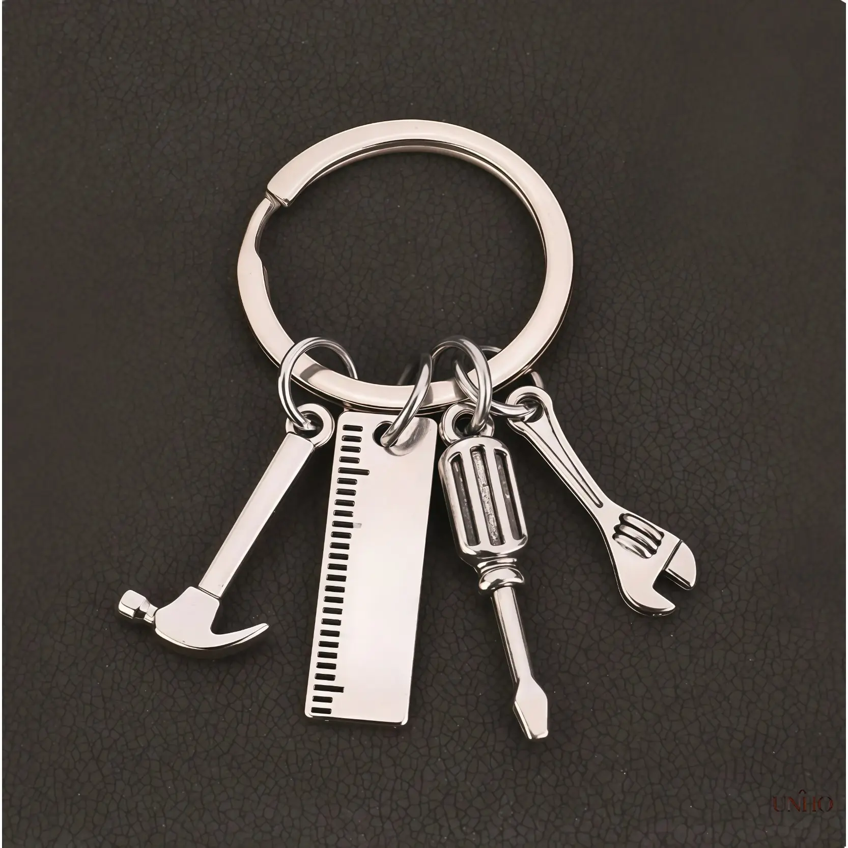 Mini Tool Charm Keychain For Dad Papa Grandpa Uncle, Hammer Screwdriver Wrench Ruler Pendant, Durable Stainless Steel Key Ring, Ideal Present For Men Father’s Day Birthday Occasions