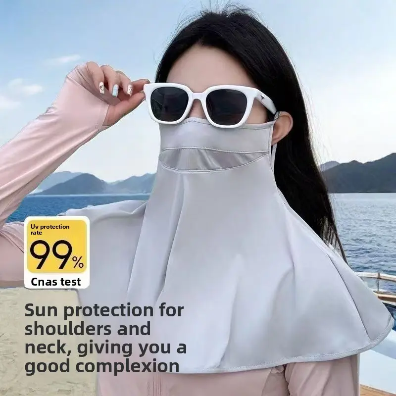 Men's Solid Color Shawl Mask, Breathable Fabric UV Protection Face Cover with Ear Loops for Cycling & Outdoor Activities