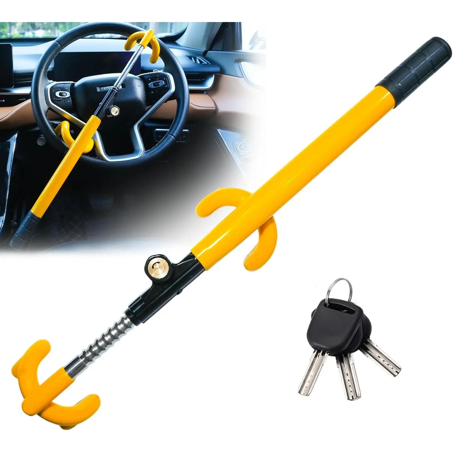 Ultra Secure  Steering Wheel Lock, No Scratch  Locking Hooks, Anti   Device Wheel Locks for  with Adjustable Size,  Metal Bars, Anti-Pick  Lock