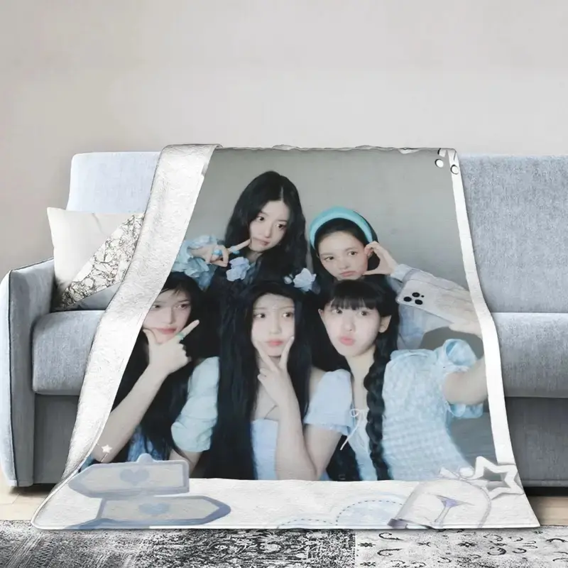 Illits Kpop Girl Group Blanket Fleece Print   Multifunction Super Warm Throw Blankets for Bed Outdoor Plush Thin Quilt
