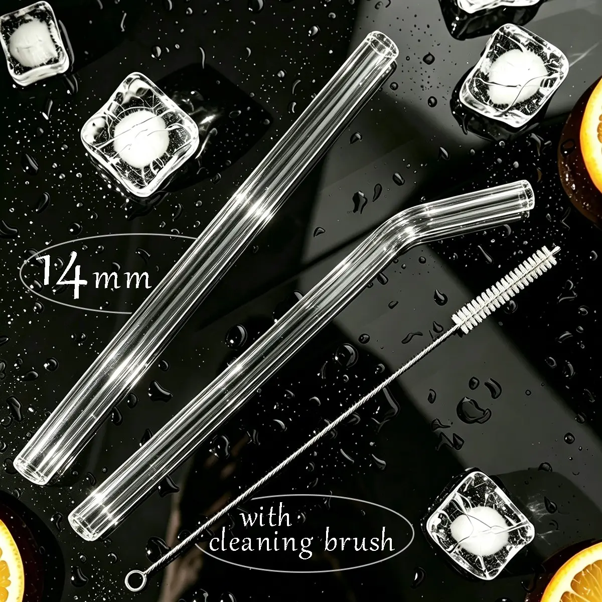 2-Pack Transparent Glass Straws with Cleaning Brush, Heat-Resistant Borosilicate, Ideal for Milk Tea, Juice, Cocktails, Kitchen Party Bar Accessories