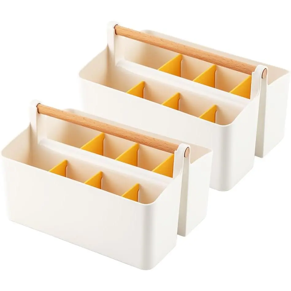 2 Pack Art   Organizer with Handle,Colored Pencil Holder Markers | Adjustable,Portable Storage Bin with Divider,for School ,Makeups,Sewing Basket,Marker Organizer,Teacher Tool Storage