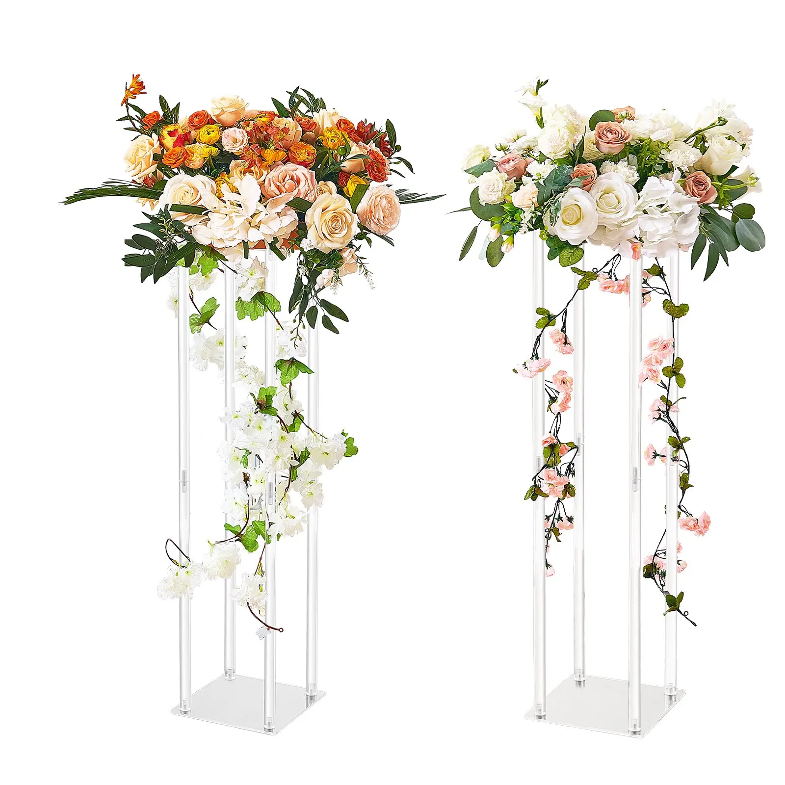 VEVOR 2PCS 31.5inch High Wedding Flower Stand, With Acrylic Laminate, Acrylic Vase Column Geometric Centerpiece Stands, Floral Display Rack for T-Stage Events Reception, Party Decoration Home