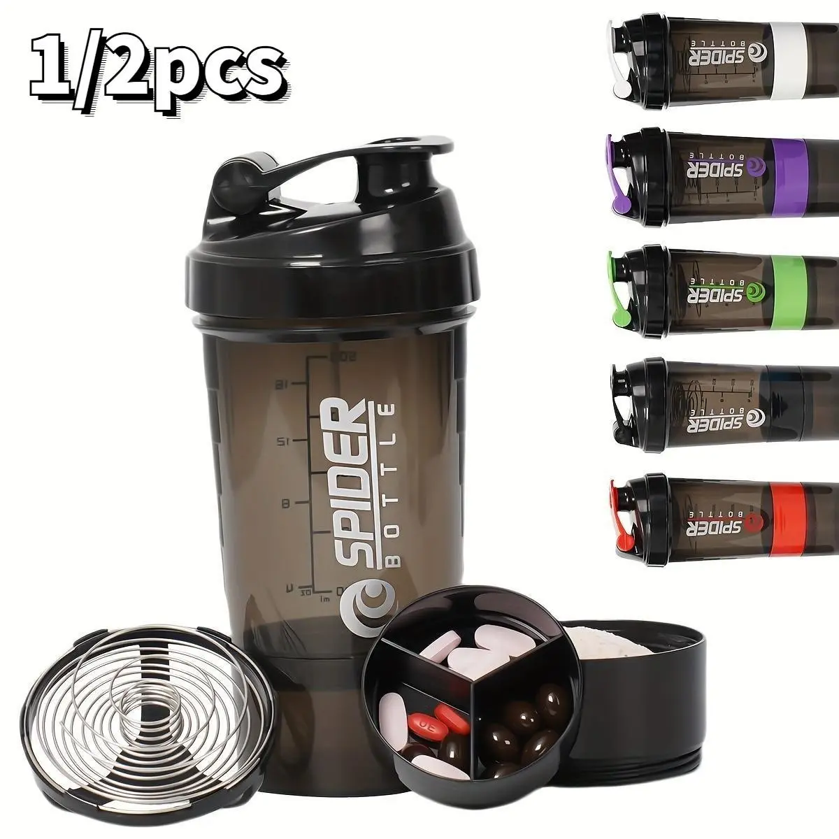 500ML/17oz Detachable Outdoor Sports Water Bottle, Three-Layer Hidden Sport Cup, Plastic Protein Powder Mixer, Portable Leak-Proof Spring Cup, Protein Shake Bottle, Reusable Water Bottle, Leakproof Water Bottle
