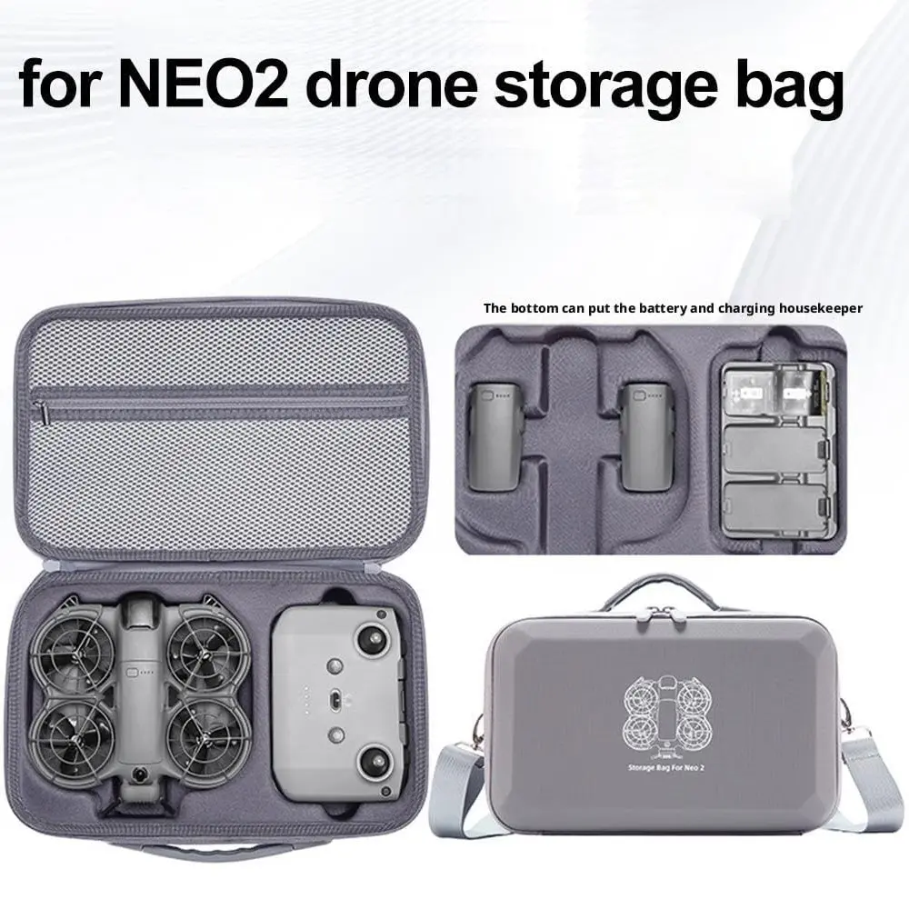 for Dji Neo 2 Storage Bag Replacement, Portable Handheld Durable Compact Travel Case with Strap, Hook and Closure, PU Hard Case with Interior Compartments for Protection, for Remote Controller and Drone Accessories
