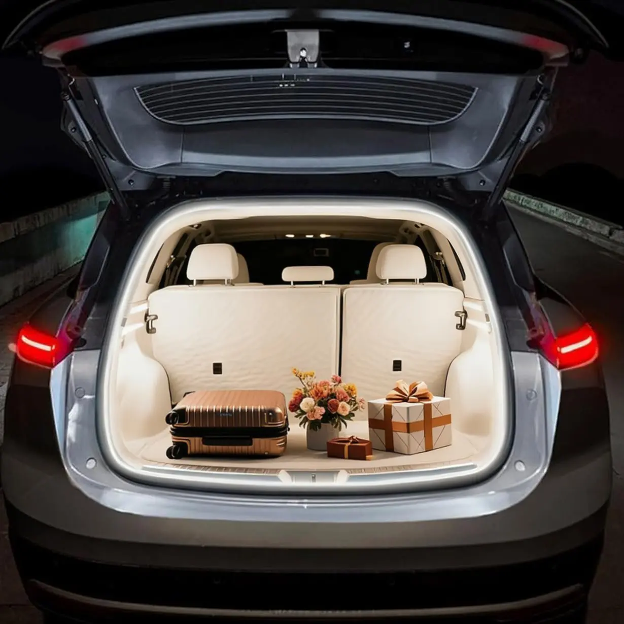 4.2m Car Trunk LED Strip, Full Surround Ambient Light, Startup flow scan or steady light, flexible drill-free fit, fitted auto-sensing switch, trunk interior decor lamp, Automotive Ambient Lighting, Led Car Lights
