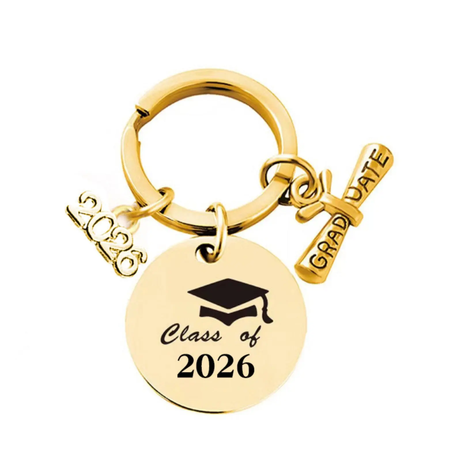 Unisex Leather PU 2026 Class Year Graduation Keychain, Cap Scroll Tag Graduate Charm Keepsake Keyring for High School Students (Moving Up Day Gift)