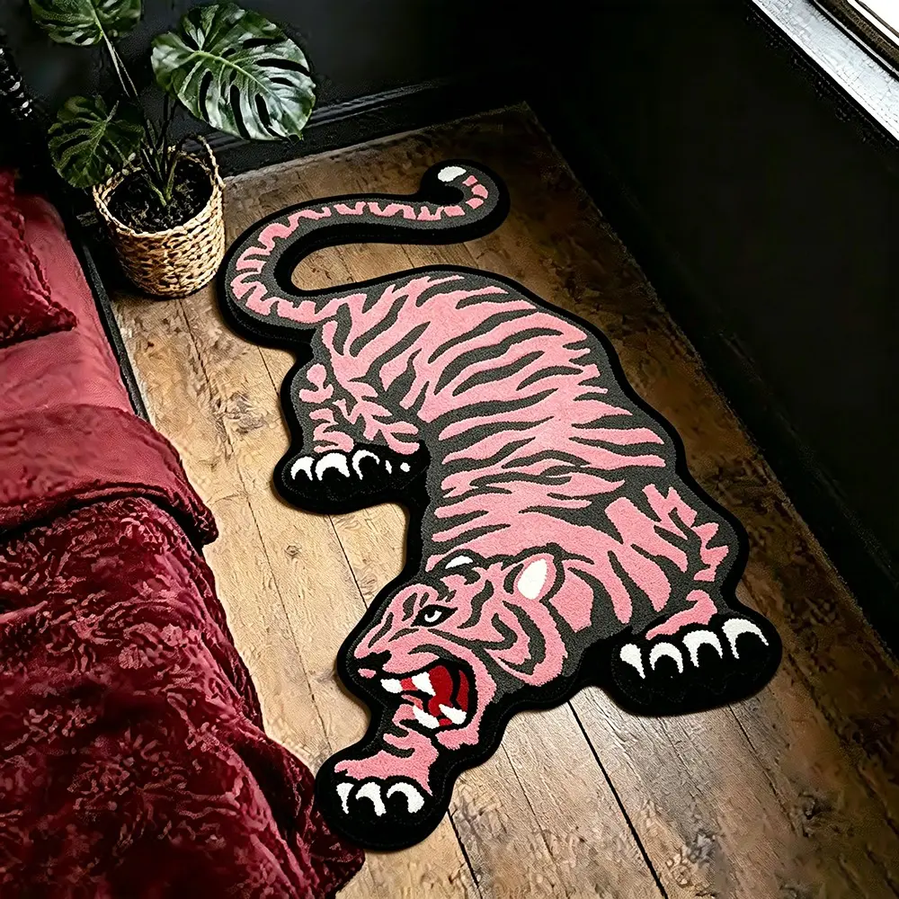 Vintage Creative Tiger Shape Rug, Boho Animal Rugs, Soft Non-Slip Carpet, Ideal for Living Room, Gaming Room, Bathroom, Cozy Home Decor