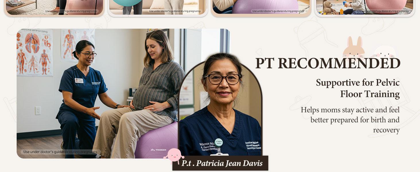 Trideer Pregnancy Birthing Ball - 1.7mm Extra Thick Yoga Ball for Maternity, Labor, Exercise, Physio, Recovery - Guide & Baby Memory Book Included - 440LB Anti-Burst & Non-Slip Stability