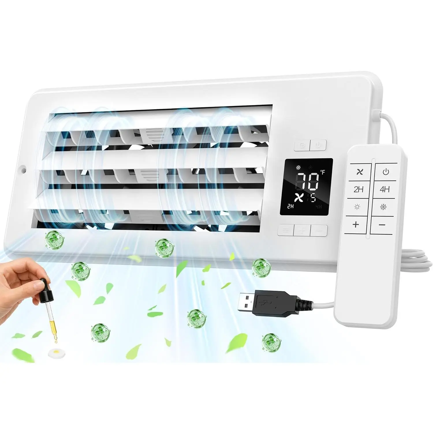 Compact 4" x 10" Rectangular Register Booster Fan, Quiet 10-Speed AC Vent Fan with Remote Controlled Thermostat, USB-Powered, Auto-Adjustable Louver, Improves Heating&Cooling for Floor, Wall Vents, Small Size, Wall Mounted Fan