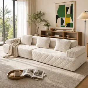 [Father's Day]126 Inch Oversized Modular Corduroy Sectional Sofa, No Assembly, Ergonomic Deep Seat Cloud Sofa with Movable Armrests, Removable Pillowcases, Pet‑Friendly Furniture for Living Room Apartment, Free Throw Pillows Included