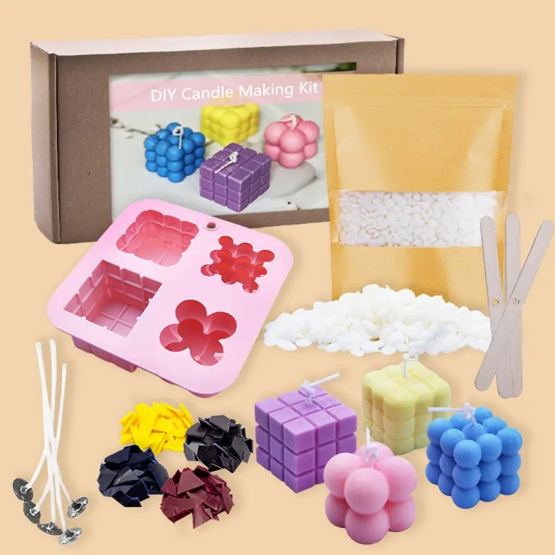 21 Pieces/Set Magic Square Scented Candle Making Kit - DIY Handmade Candle Molds DIY Getting Started Candle Making Kit, Gifts for Adults and Beginners, 1 Mold, 200 Grams Candle, 4 Wax Blocks, 5 Wicks, 10 Wick Holders