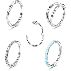 5 Pcs 18G Surgical Steel Nose Rings Hoop for Women CZ Septum Hinged Clicker Segment Lip Rings Helix Cartilage Hoop Earring Rook Daith Seamless Body Piercing Rings for Women Men 8mm